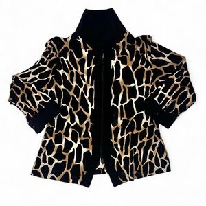 Women’s vintage 90s sz 12 Kathy Che Giraffe print blouse front zipper collared